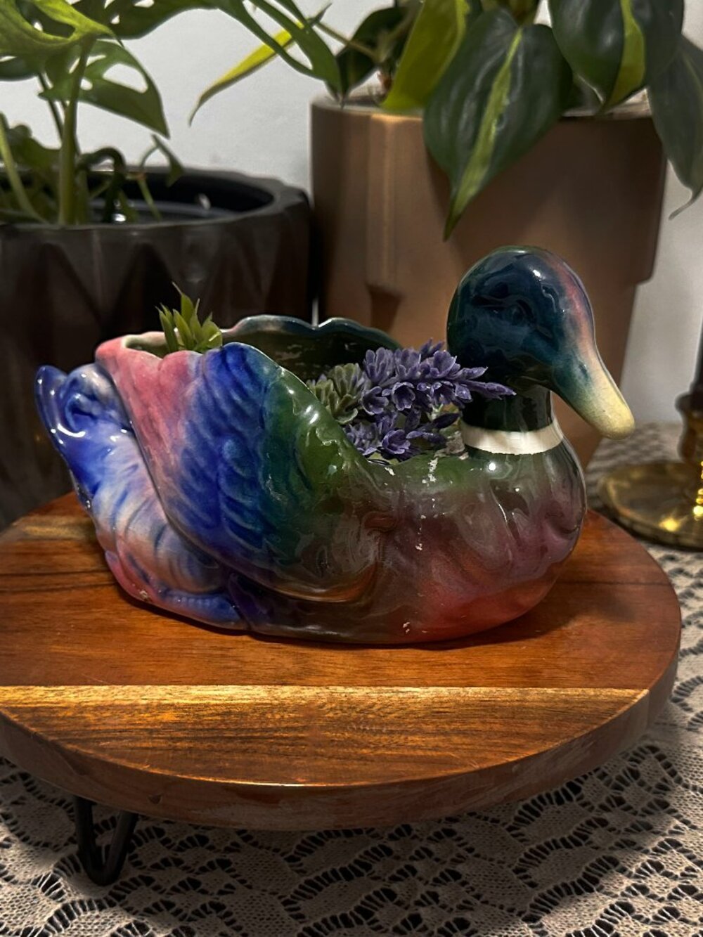 Vintage Ceramic Mallard Duck Planter – Colorful Bird Planter